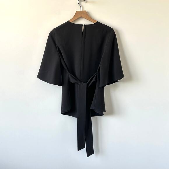 Zara Black Flowy Top Blouse Tie Bow Bell sleeves Size S - Picture 7 of 12